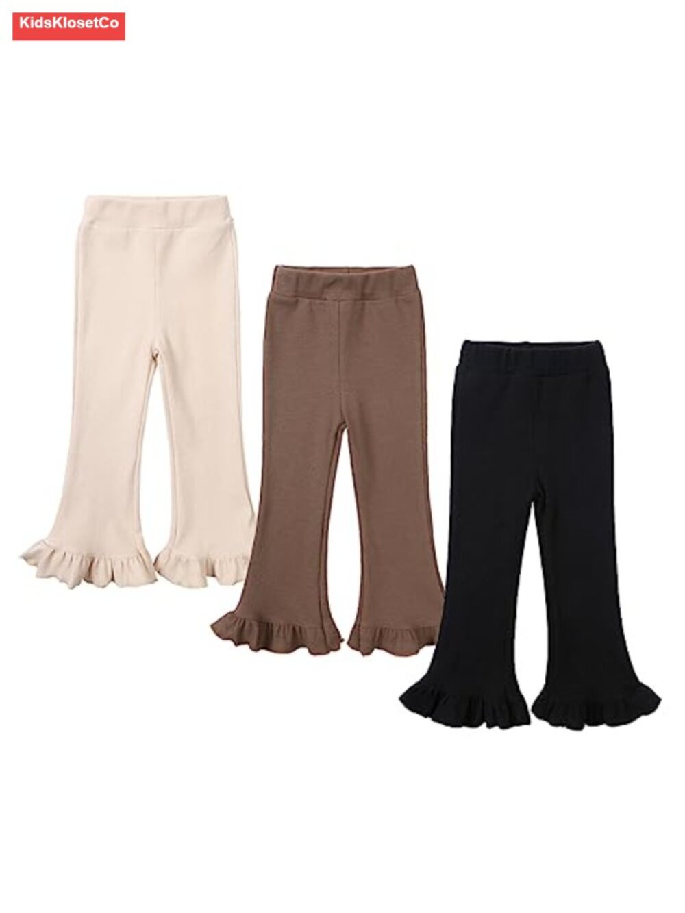 3 Pack Toddler Baby Girl Flare Pants Ribbed Bell Bottoms Ruffle Elastic Waist